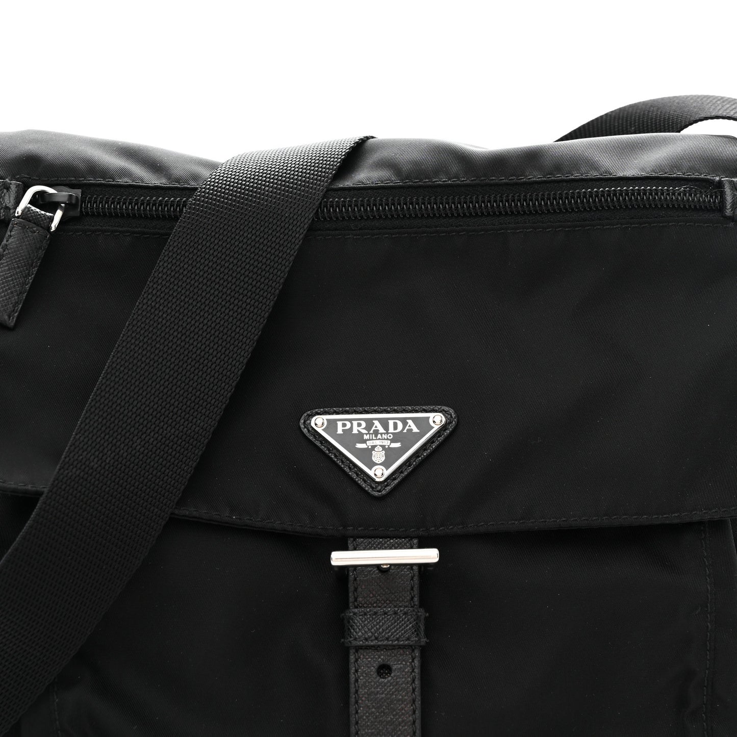 Nylon Vela Saffiano Single Buckle Messenger Shoulder Bag Black