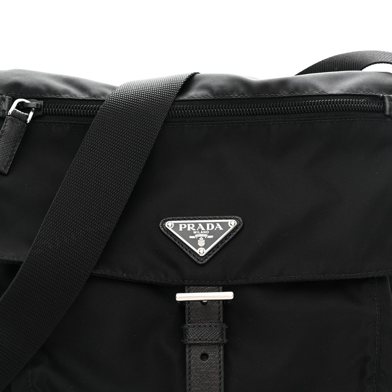 Prada Nylon Vela Saffiano Single Buckle Messenger Shoulder Bag Black 8 of 10
