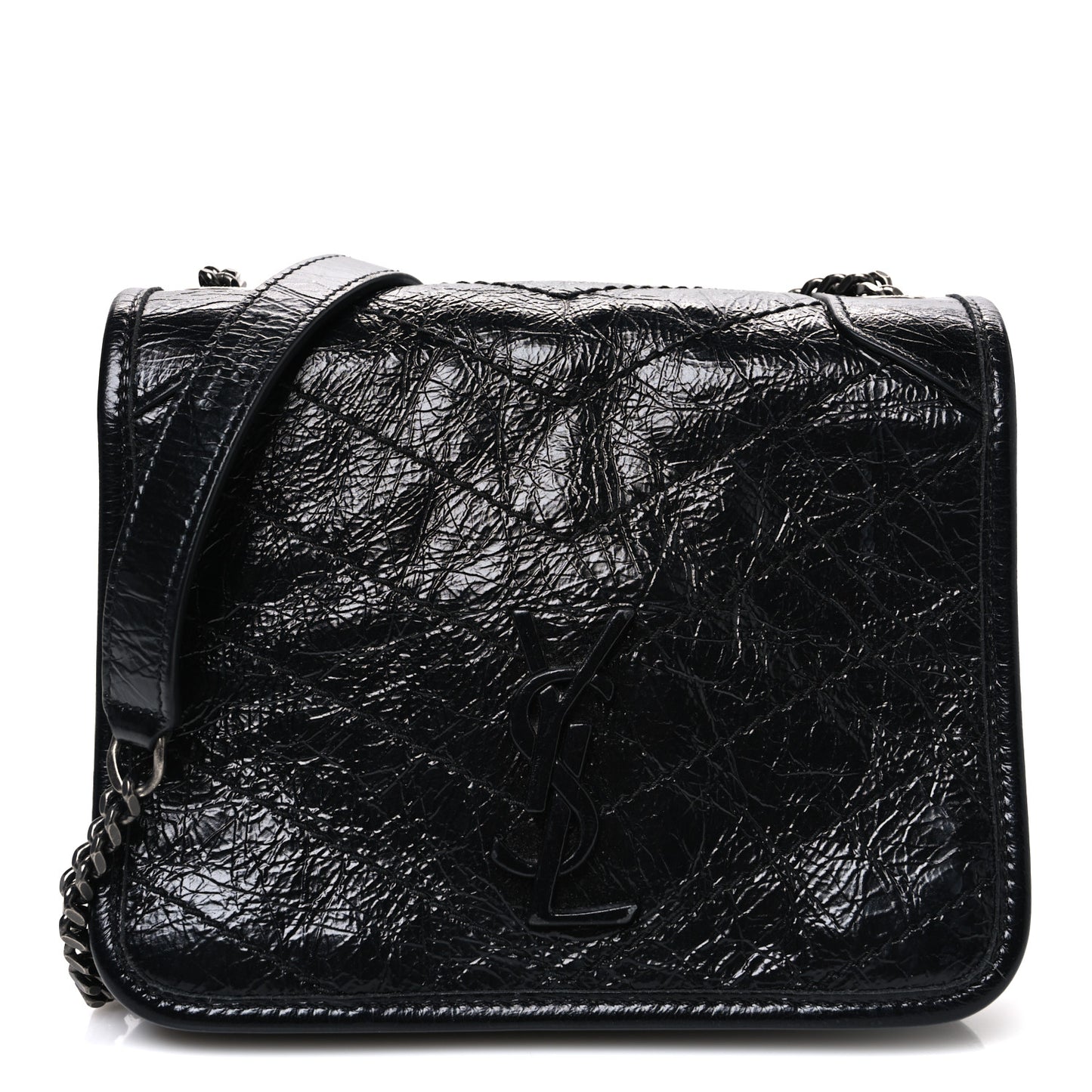 Crinkled Calfskin Matelasse Monogram Niki Chain Wallet Black