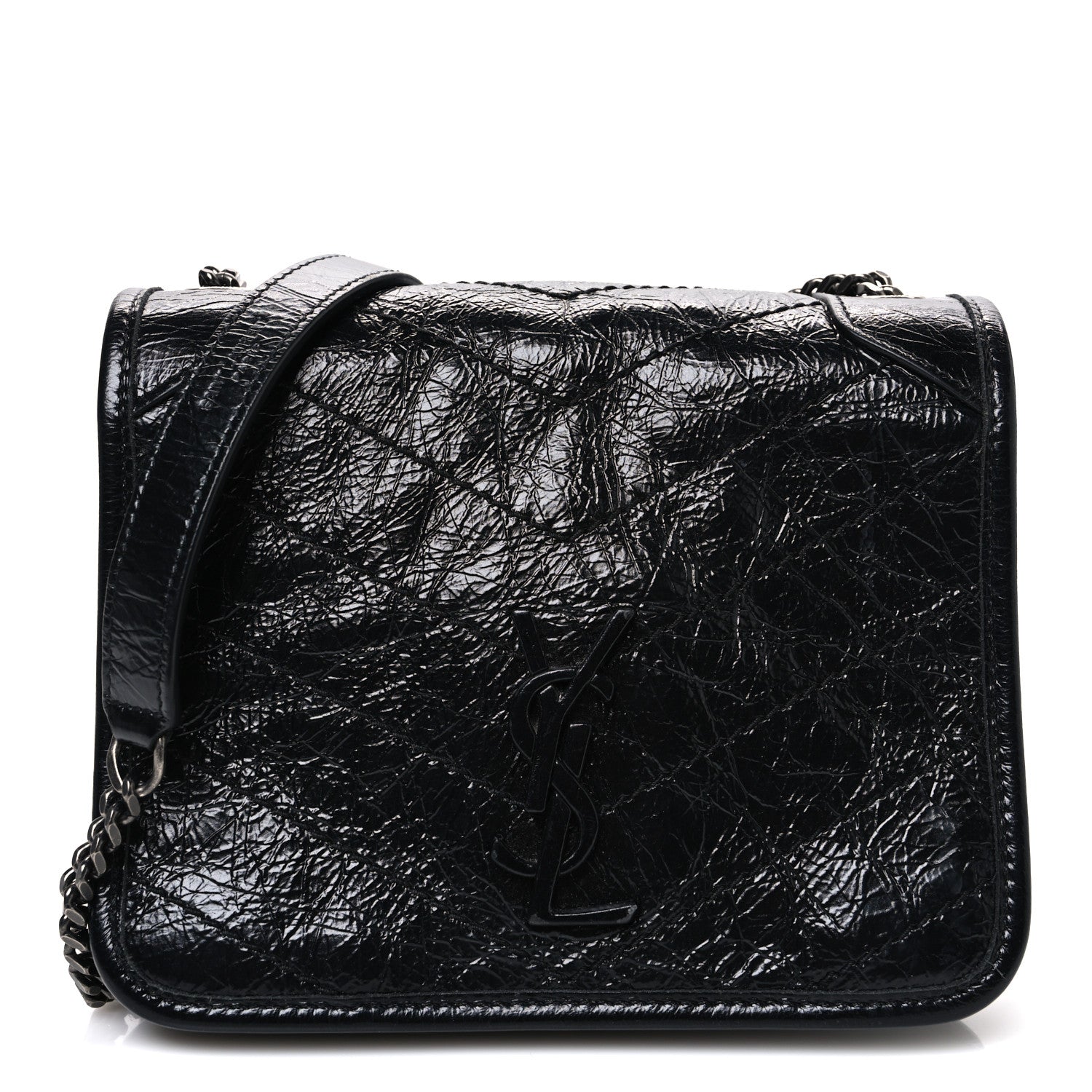 Saint Laurent Crinkled Calfskin Matelasse Monogram Niki Chain Wallet Black 1 of 10