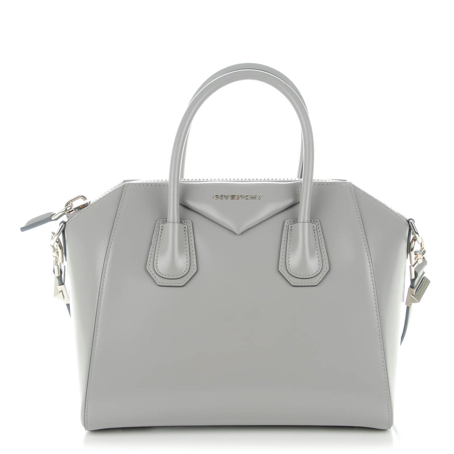 Shiny Lord Calfskin Small Antigona Pearl Grey