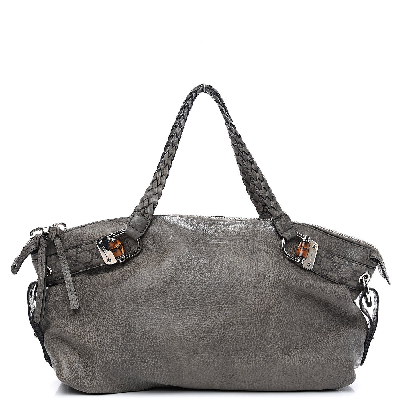 Calfskin Medium Bamboo Bar Shoulder Bag Grey