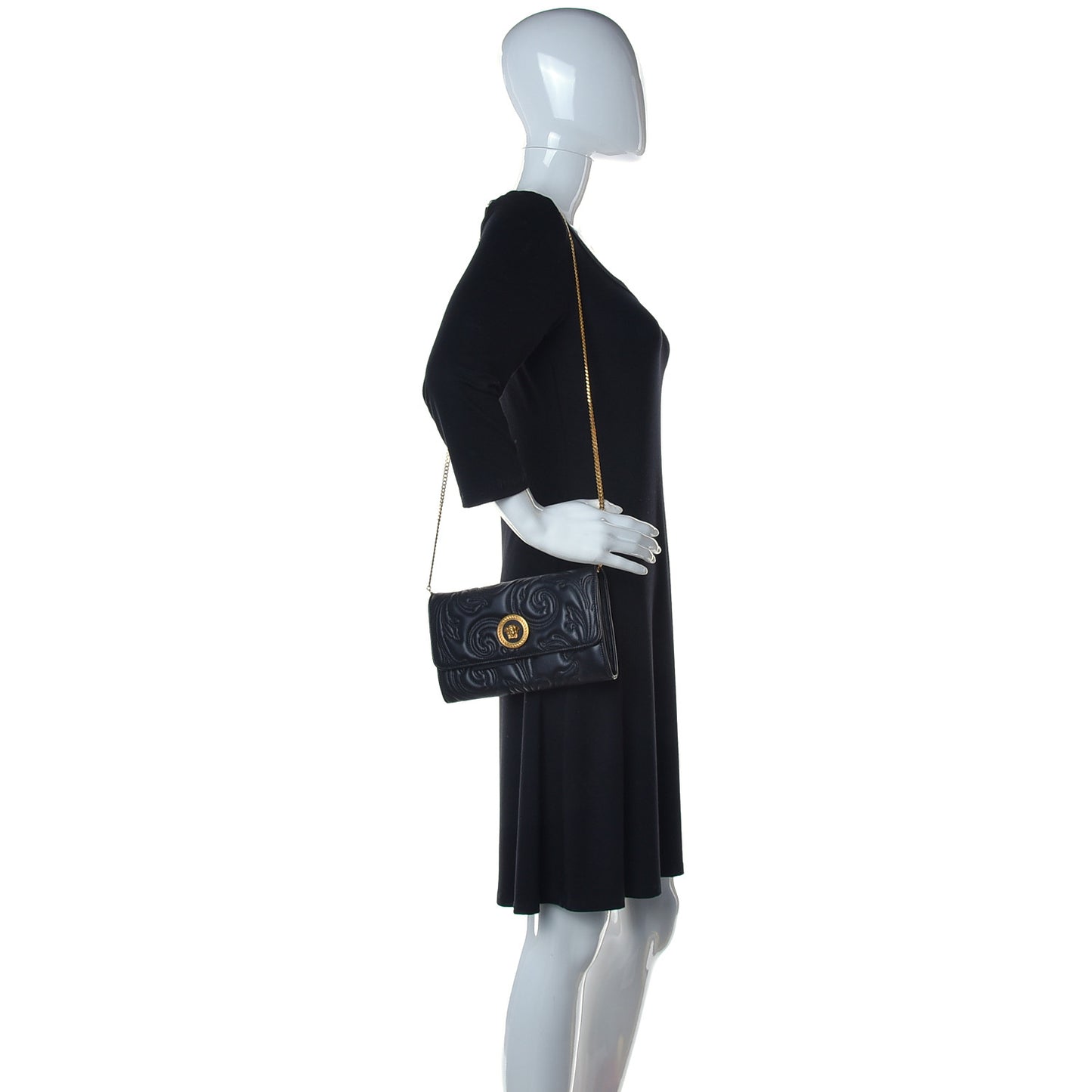 Nappa Barocco Quilted Medusa Wallet On Chain Crossbody Black