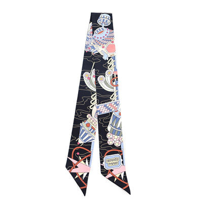 Hermes Silk Odyssey Twilly Black Bleu Ciel Rose 2 of 3