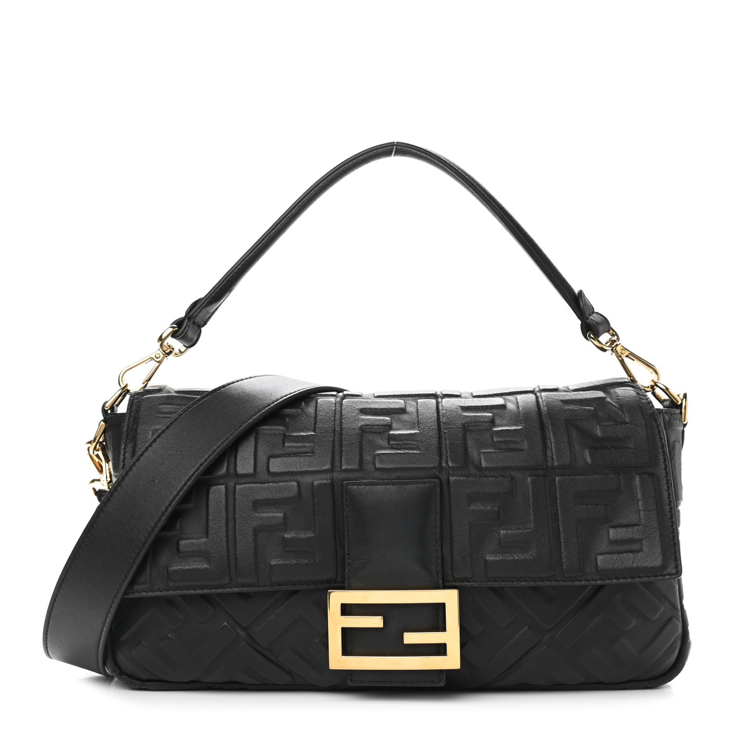 Nappa FF 1974 Embossed Large Baguette Black