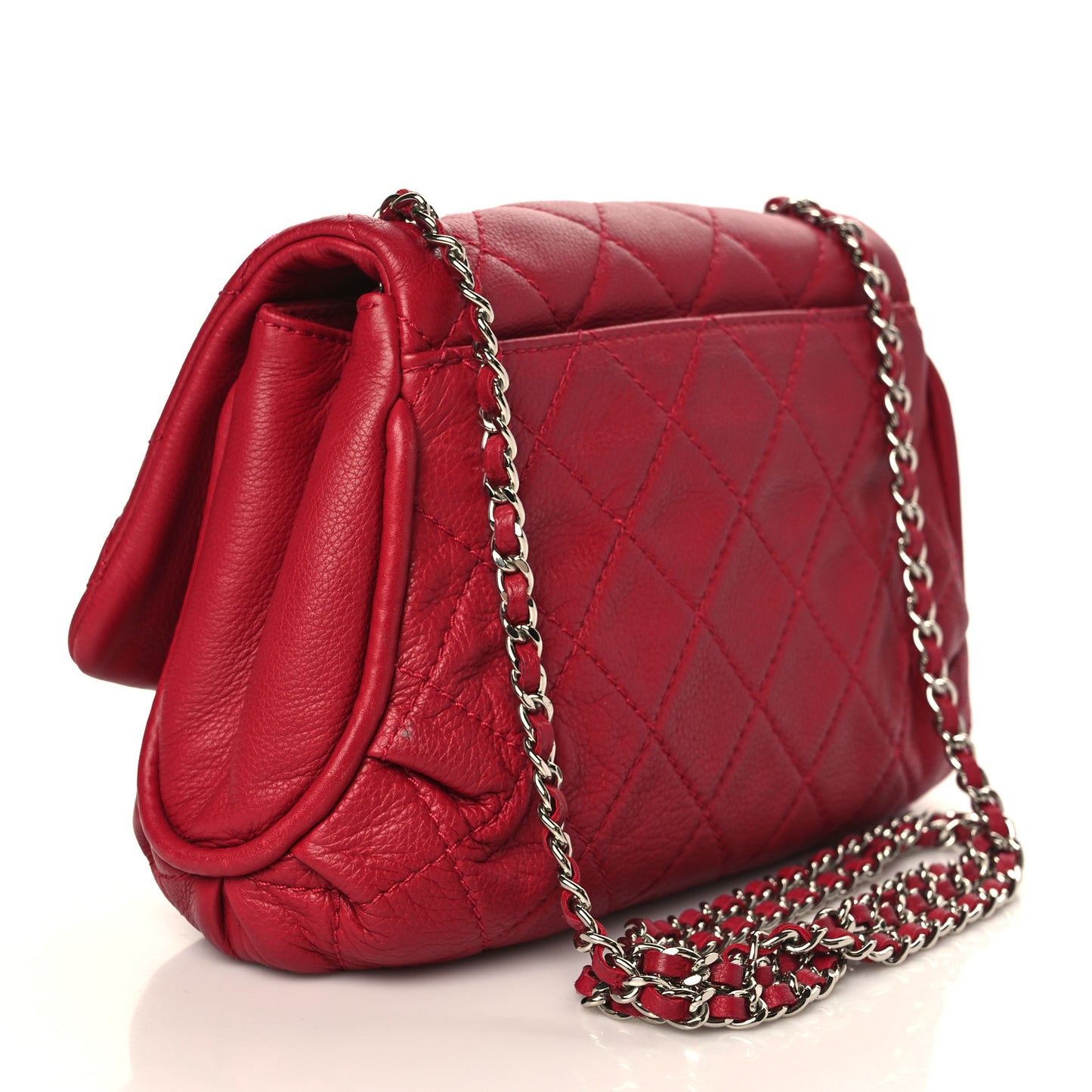 Calfskin Quilted CC Curvy Flap Red