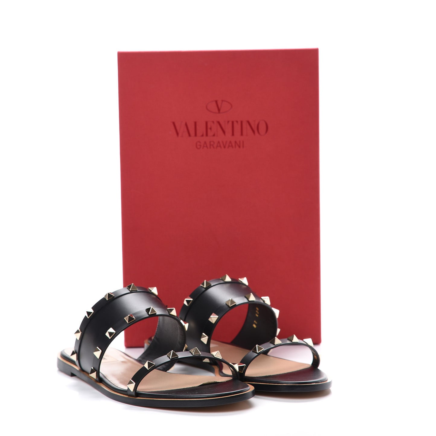 Nappa Rockstud Flat Sandals 41 Black