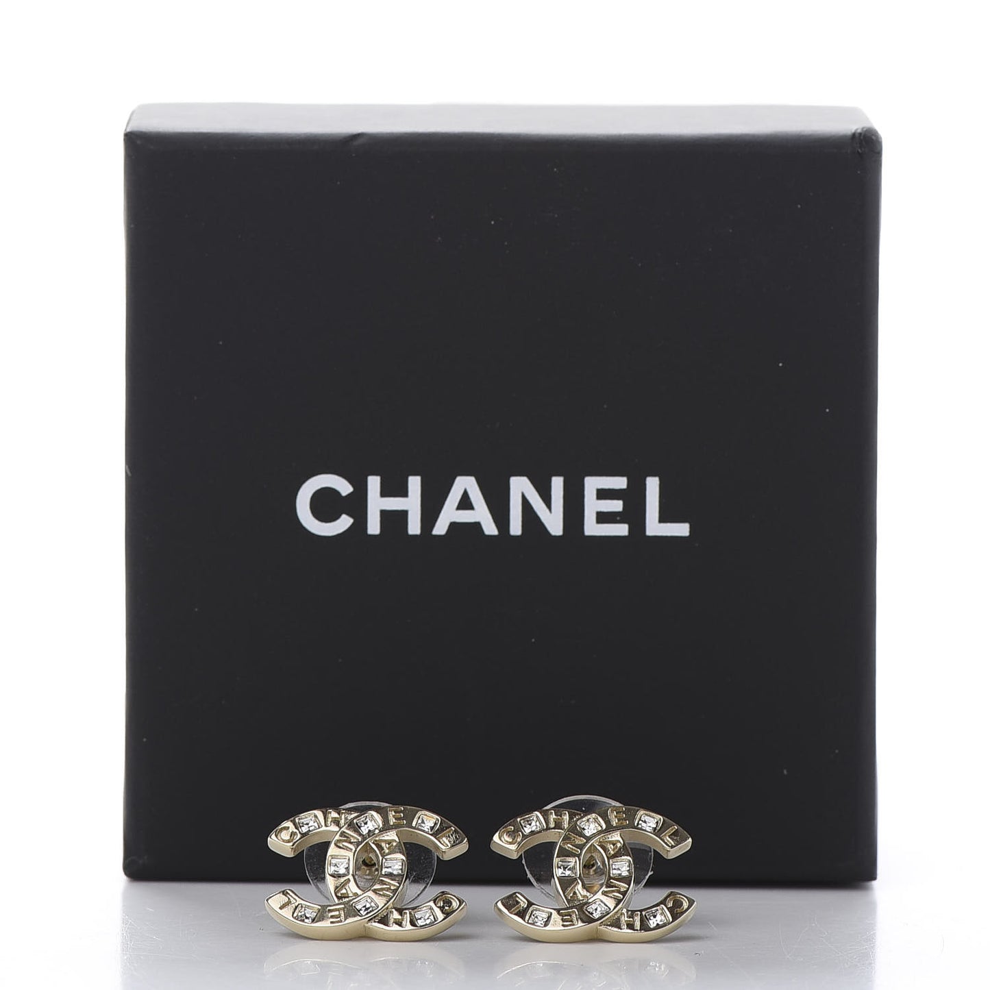 Crystal Metal CC Paris Button Stud Earrings Gold
