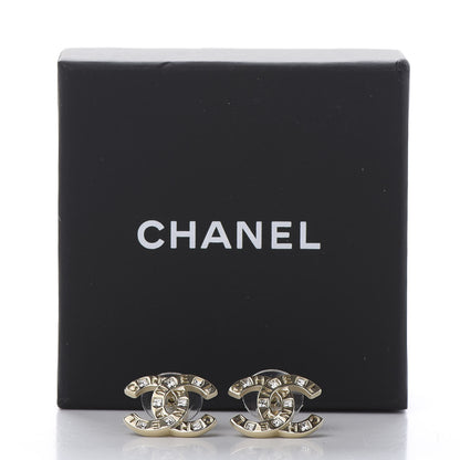 Chanel Crystal Metal CC Paris Button Stud Earrings Gold 5 of 5