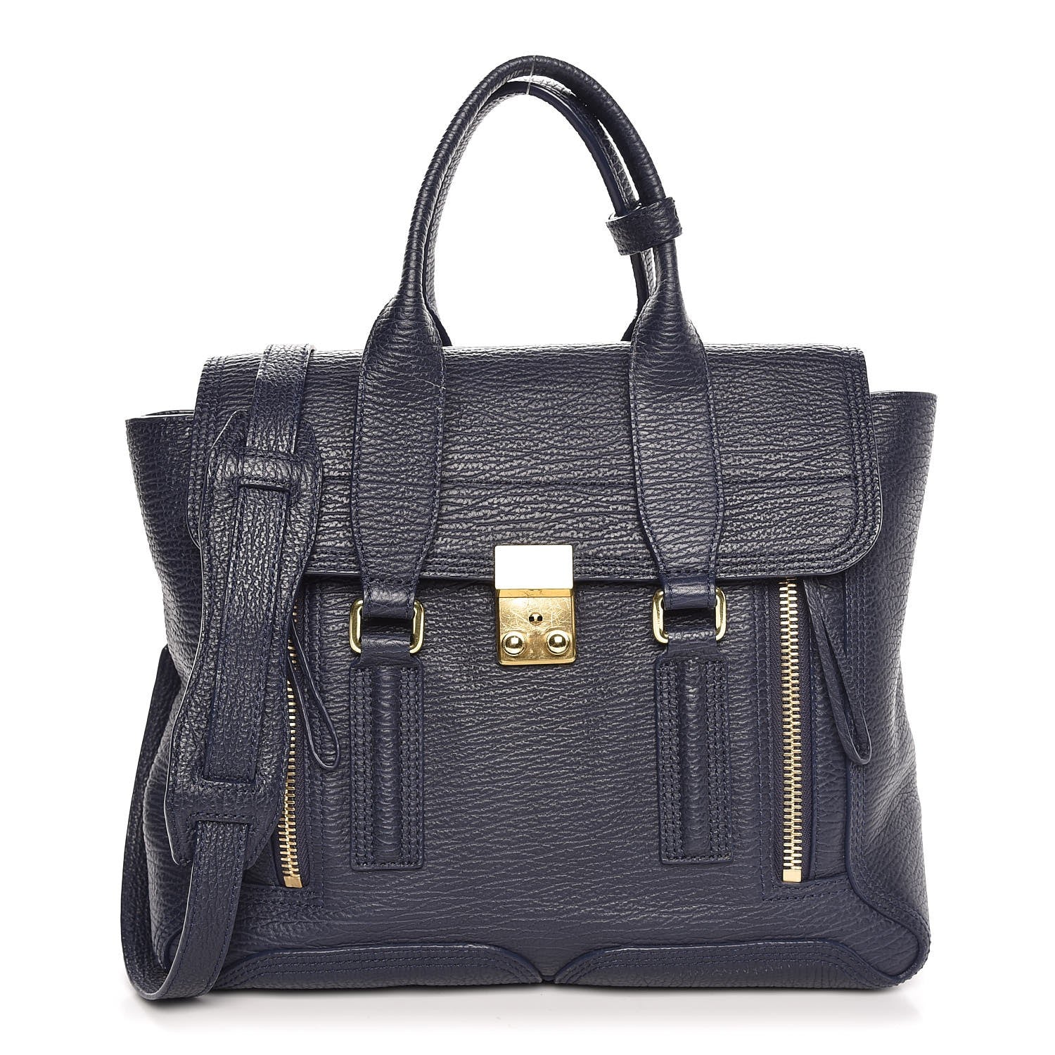 3.1 Phillip Lim 3.1 Textured Calfskin Medium Pashli Satchel Ink 1 of 9