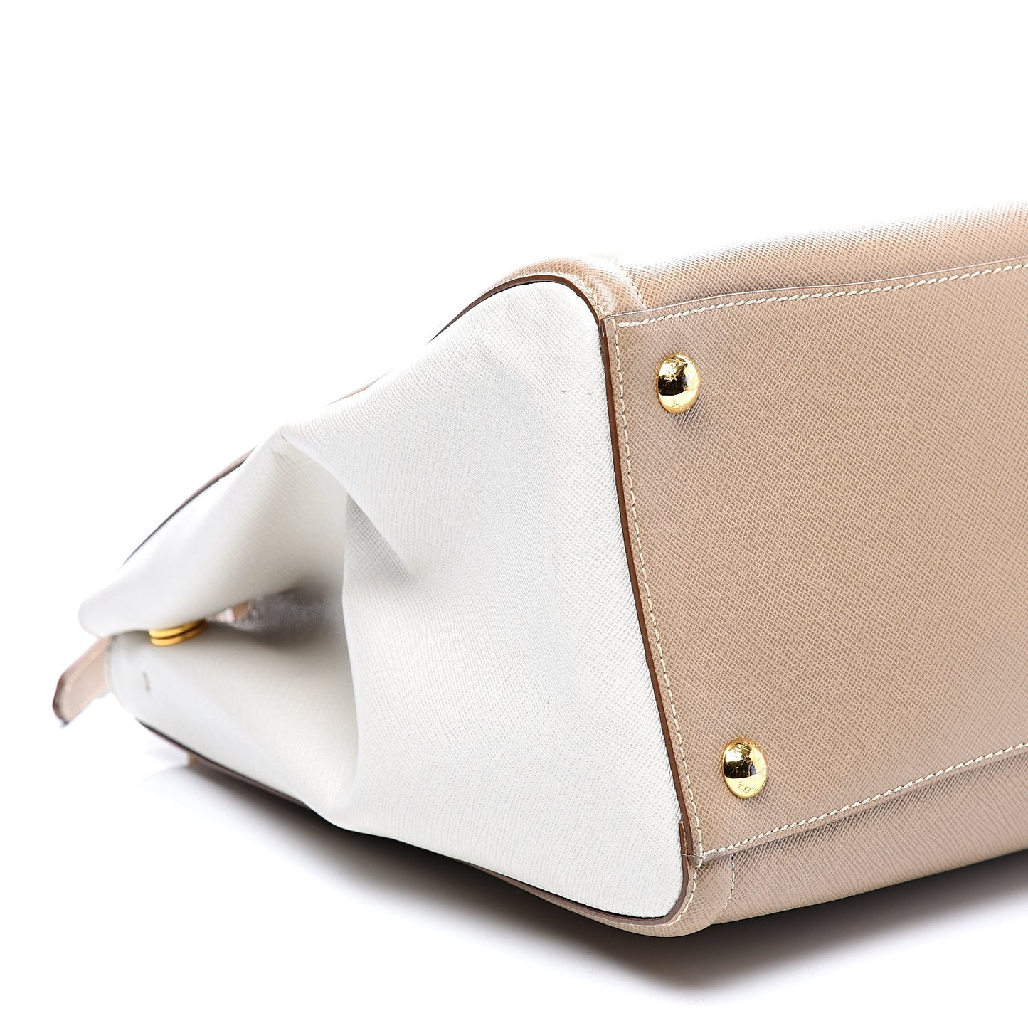 Saffiano Lux Medium Bi-Color Tote Visone Talco