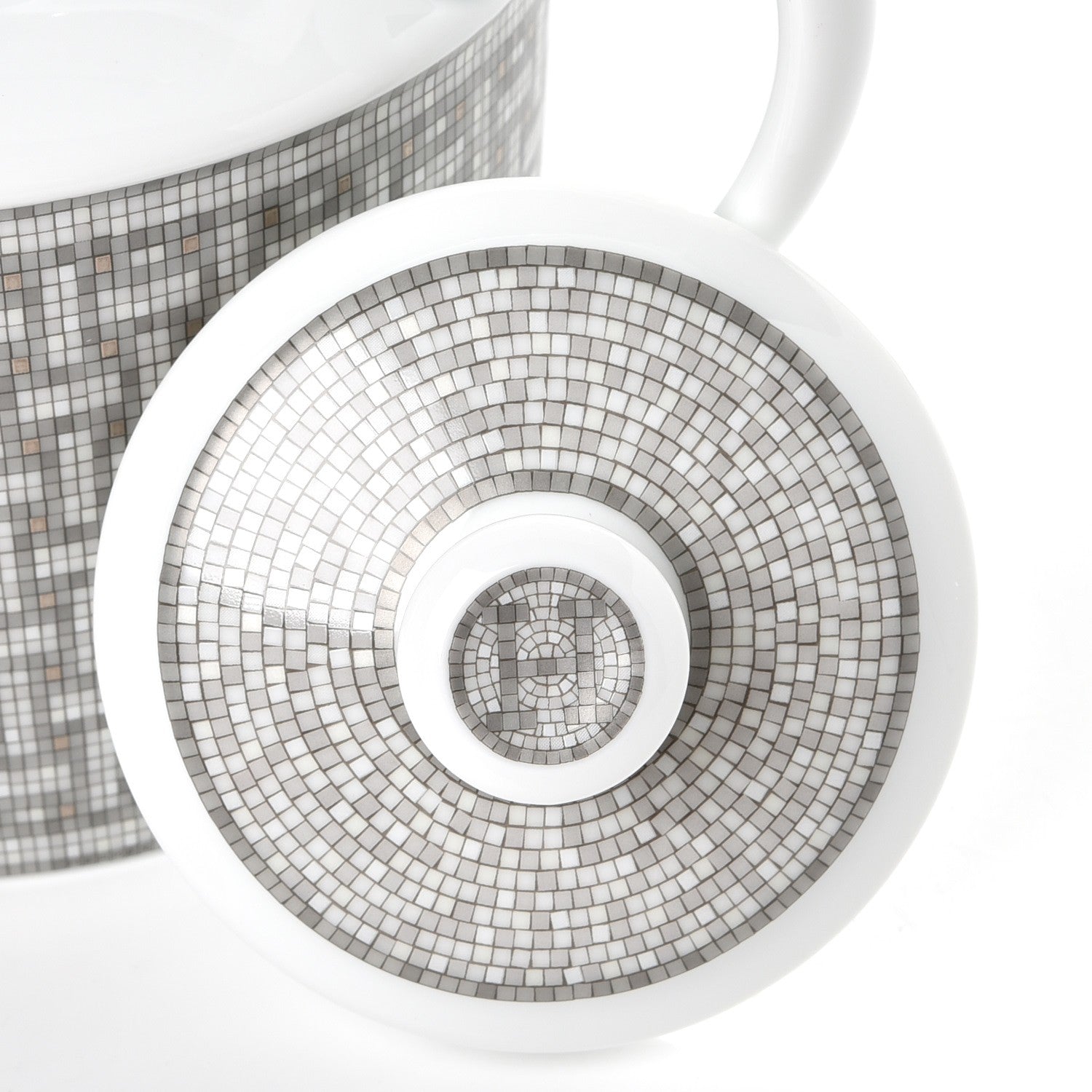 Hermes Porcelain Mosaique Au 24 Platine Coffee/Tea Pot Platinum 7 of 10