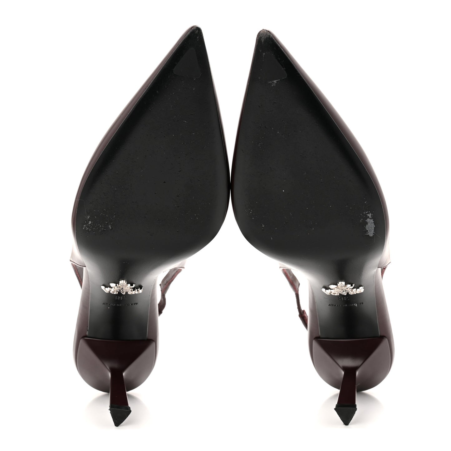 Spazzolato Padded Triangle Logo Pointed Toe Slingback Pumps 38 Burgundy