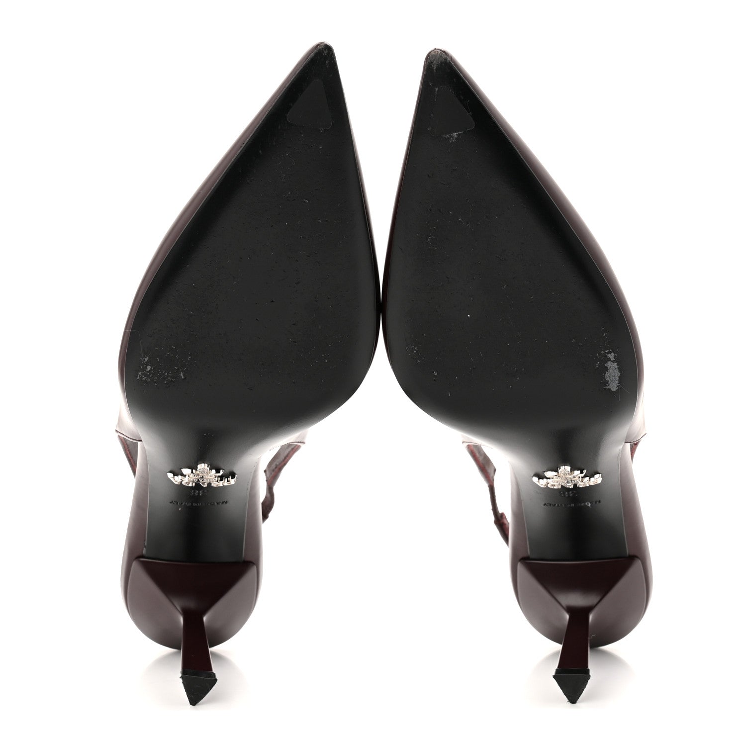 Prada Spazzolato Padded Triangle Logo Pointed Toe Slingback Pumps 38 Burgundy 6 of 9