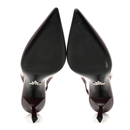Prada Spazzolato Padded Triangle Logo Pointed Toe Slingback Pumps 38 Burgundy 6 of 9