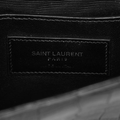 Saint Laurent Calfskin Crocodile Embossed Small Classic Monogram Tassel Satchel Black 6 of 6