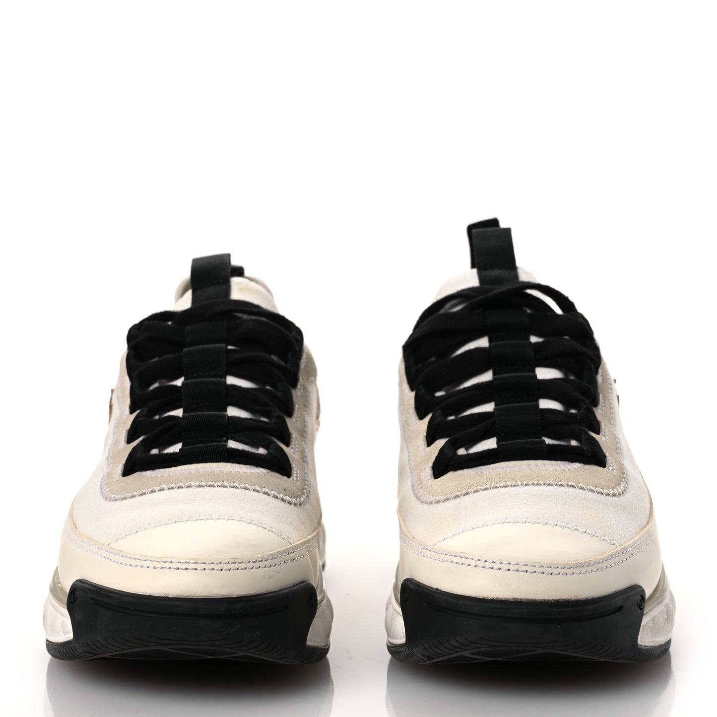 Velvet Calfskin Mixed Fibers CC Sneakers 40 Ivory Black
