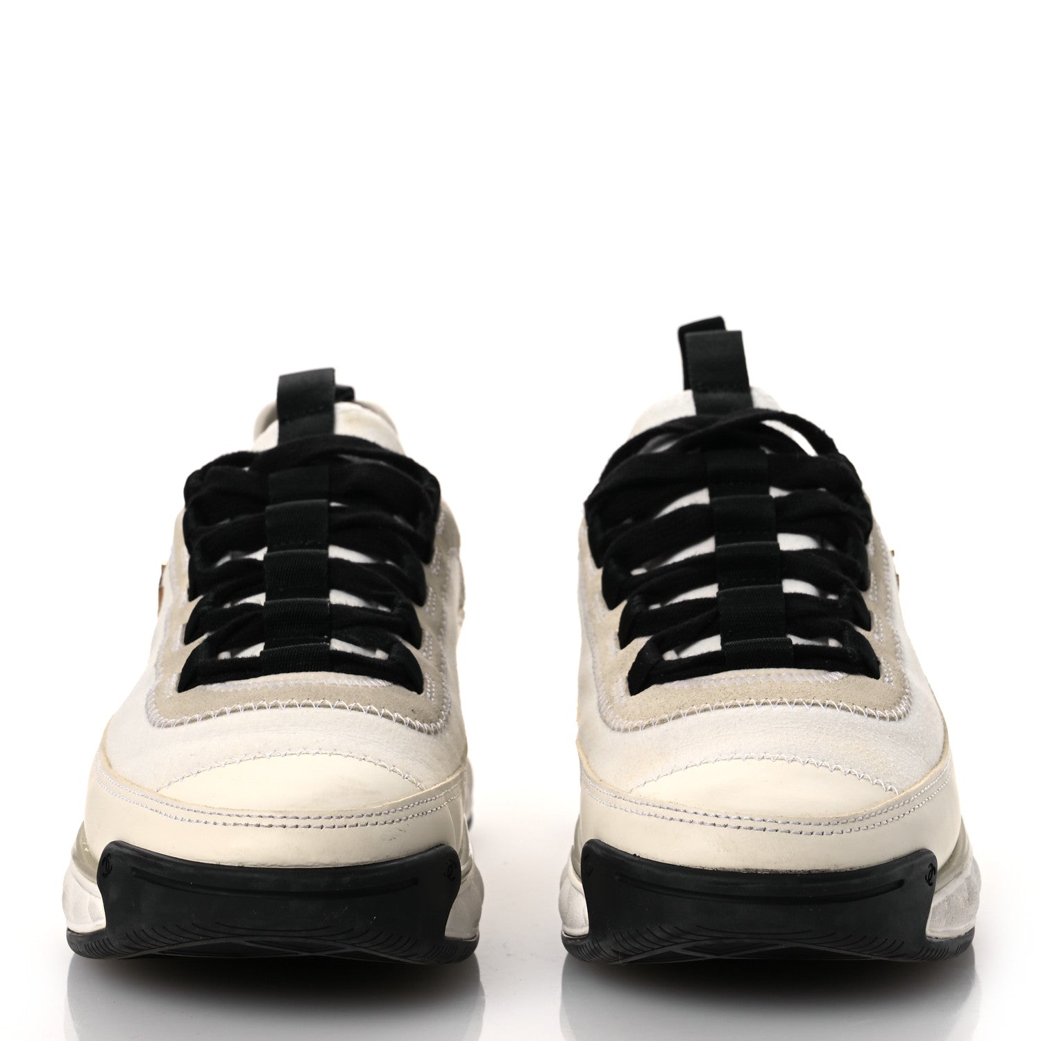 Chanel Velvet Calfskin Mixed Fibers CC Sneakers 40 Ivory Black 3 of 15
