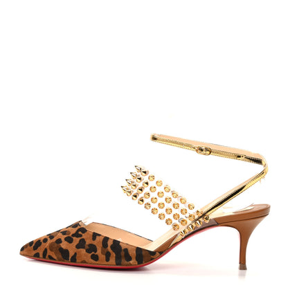 Christian Louboutin Veau Velours PVC Specchio Nappa Leopard Print Levita 55 Pumps 36 Caramel 1 of 9