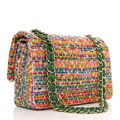 Chanel Tweed Quilted Medium Double Flap Green Multicolor 3 of 16