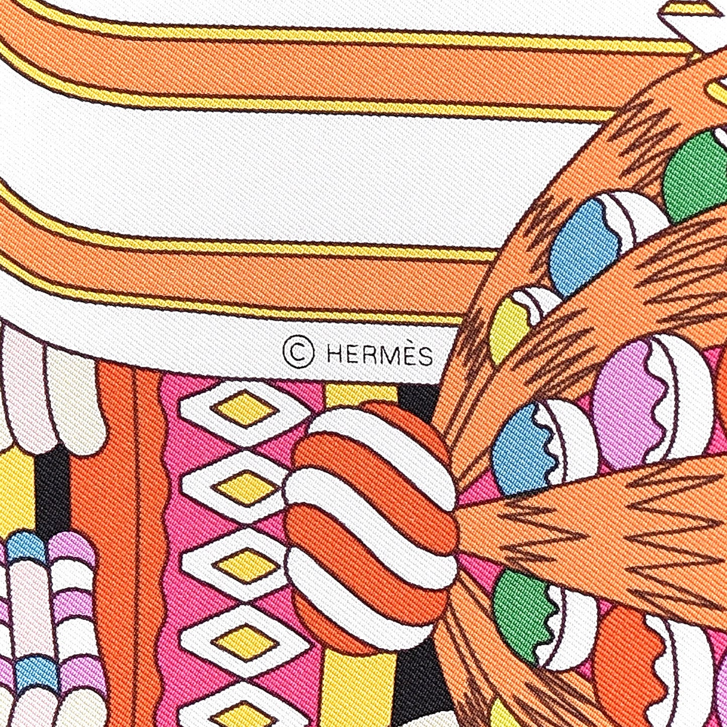 Silk La Patisserie Francaise Scarf 90 Orange Black Multicolor