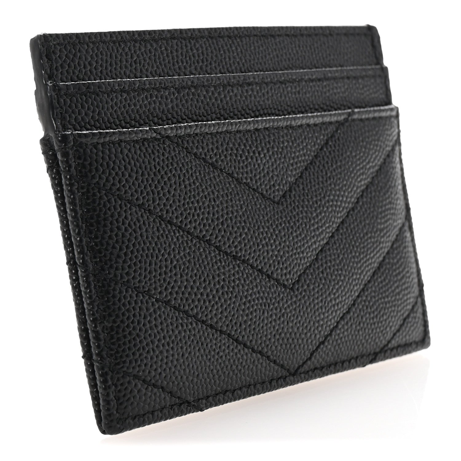 Saint Laurent Grain De Poudre Matelasse Chevron Monochrome Monogram Credit Card Case Black 3 of 8