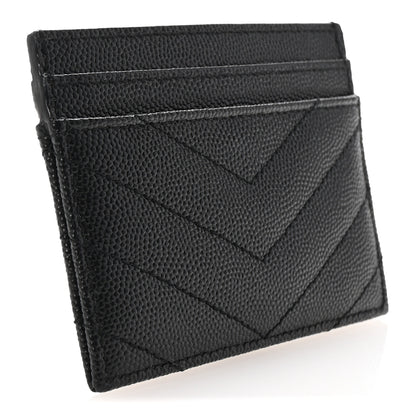 Saint Laurent Grain De Poudre Matelasse Chevron Monochrome Monogram Credit Card Case Black 3 of 8