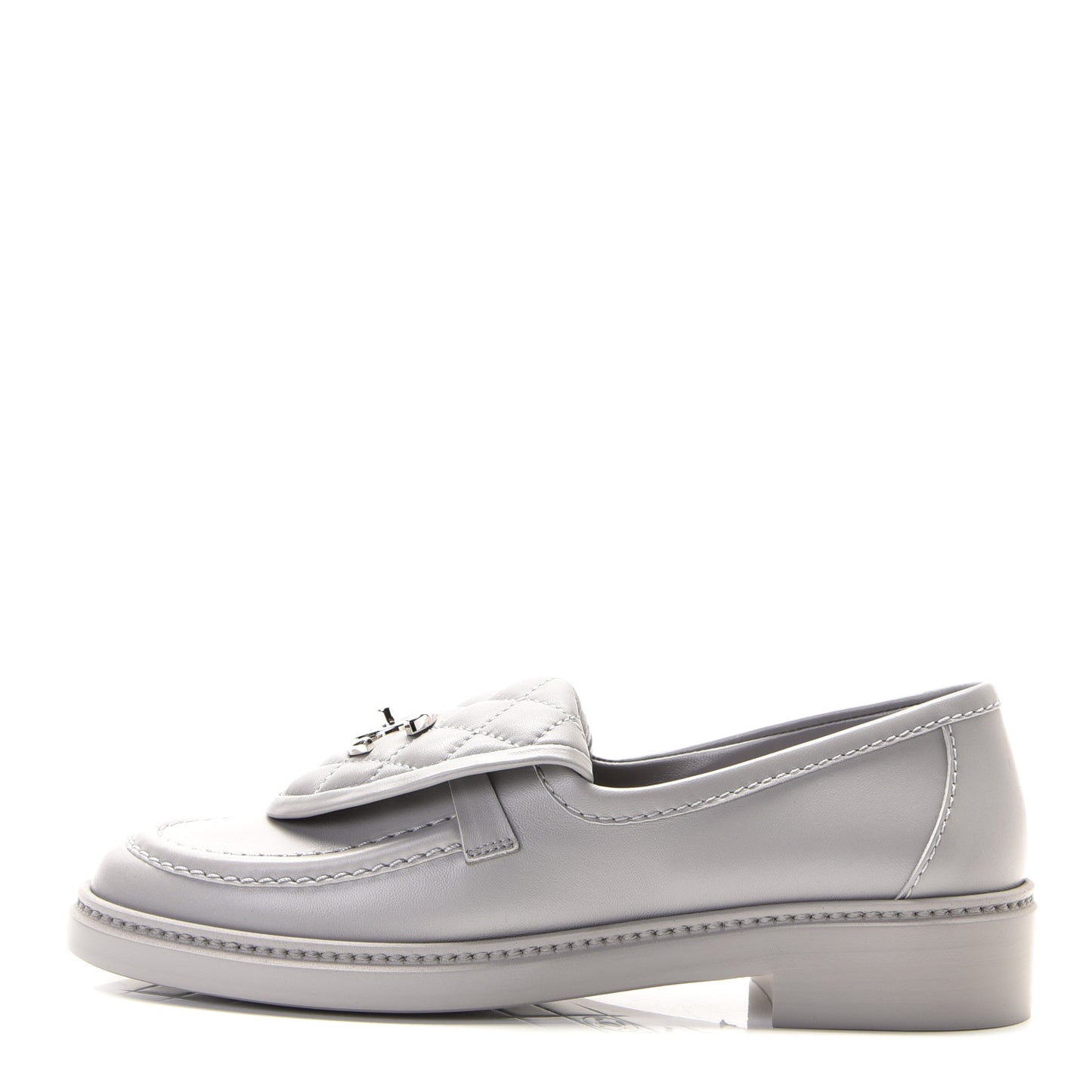 Lambskin Quilted CC Turnlock Loafers 36.5 Grey