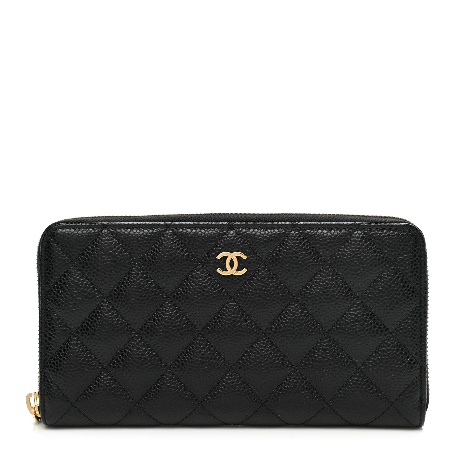 Caviar Quilted Large Gusset Zip Around Wallet Black