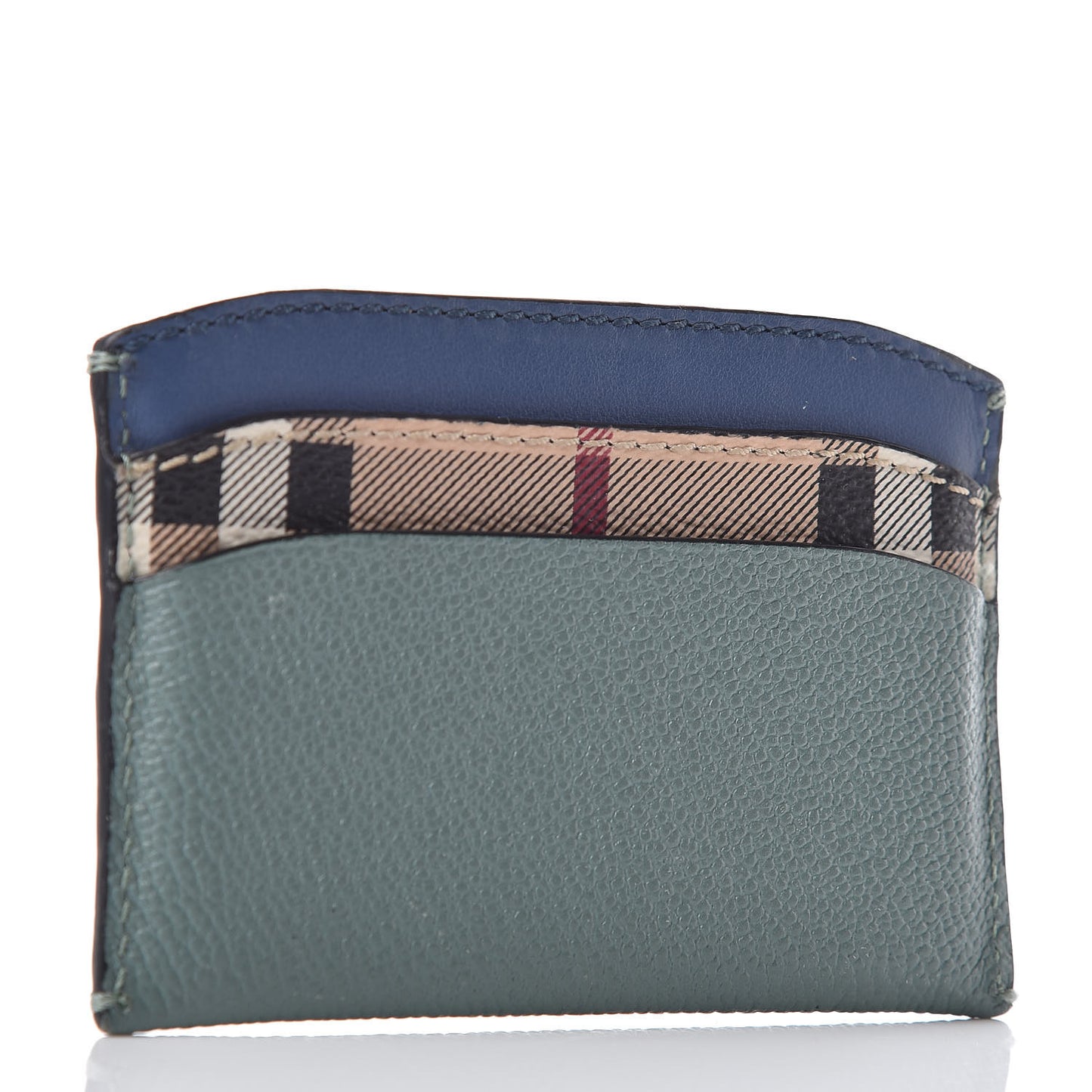 Soft Grain Calfskin Haymarket Check Izzy Card Case Celadon Blue
