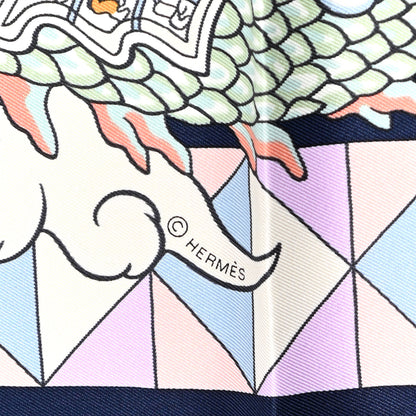 Hermes Silk Vintage L Epopee D Hermes Detail Scarf 70 Marine Fonce Saumon 3 of 4