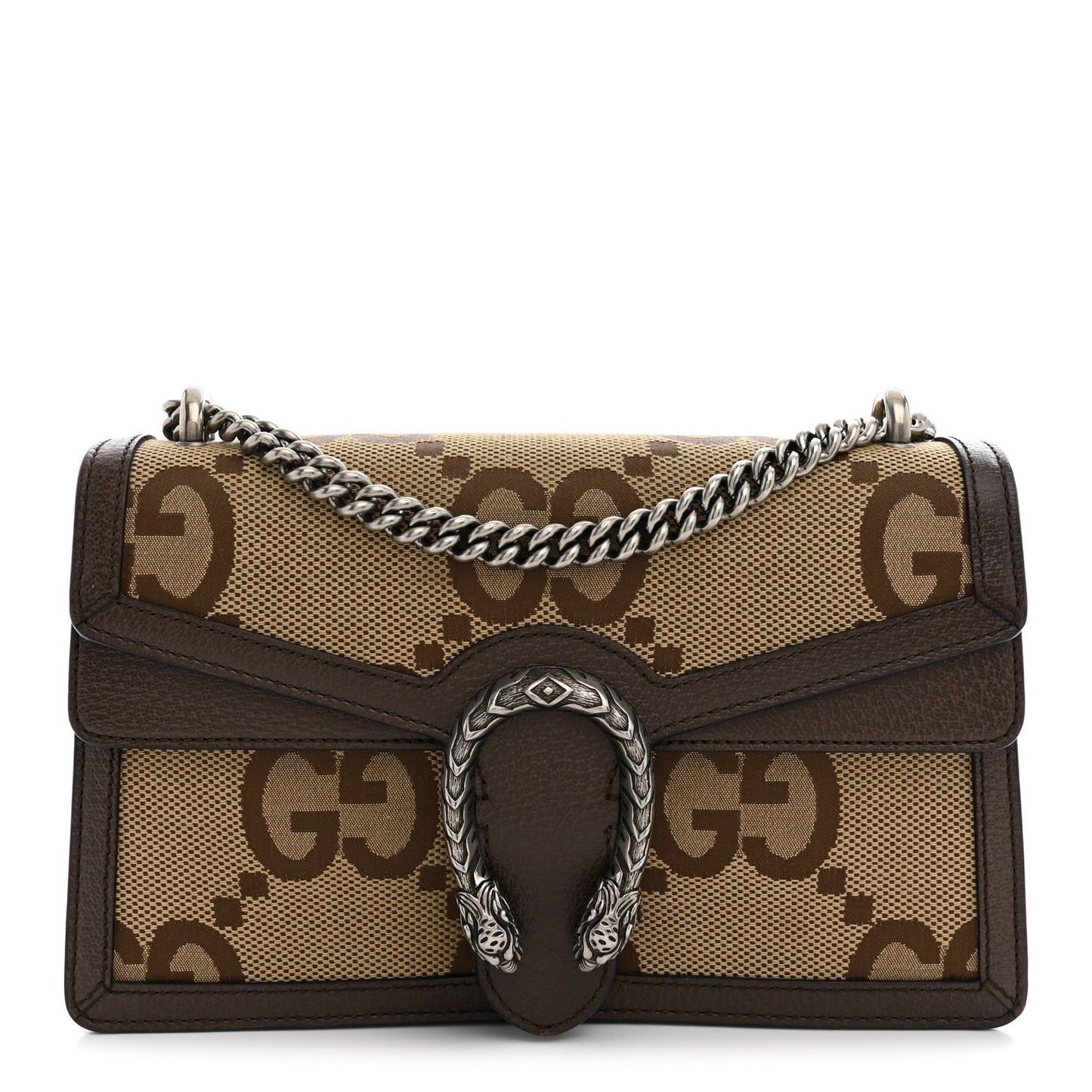 Monogram Jumbo GG Textured Dollar Calfskin Small Dionysus Shoulder Bag Camel Ebony New Acero