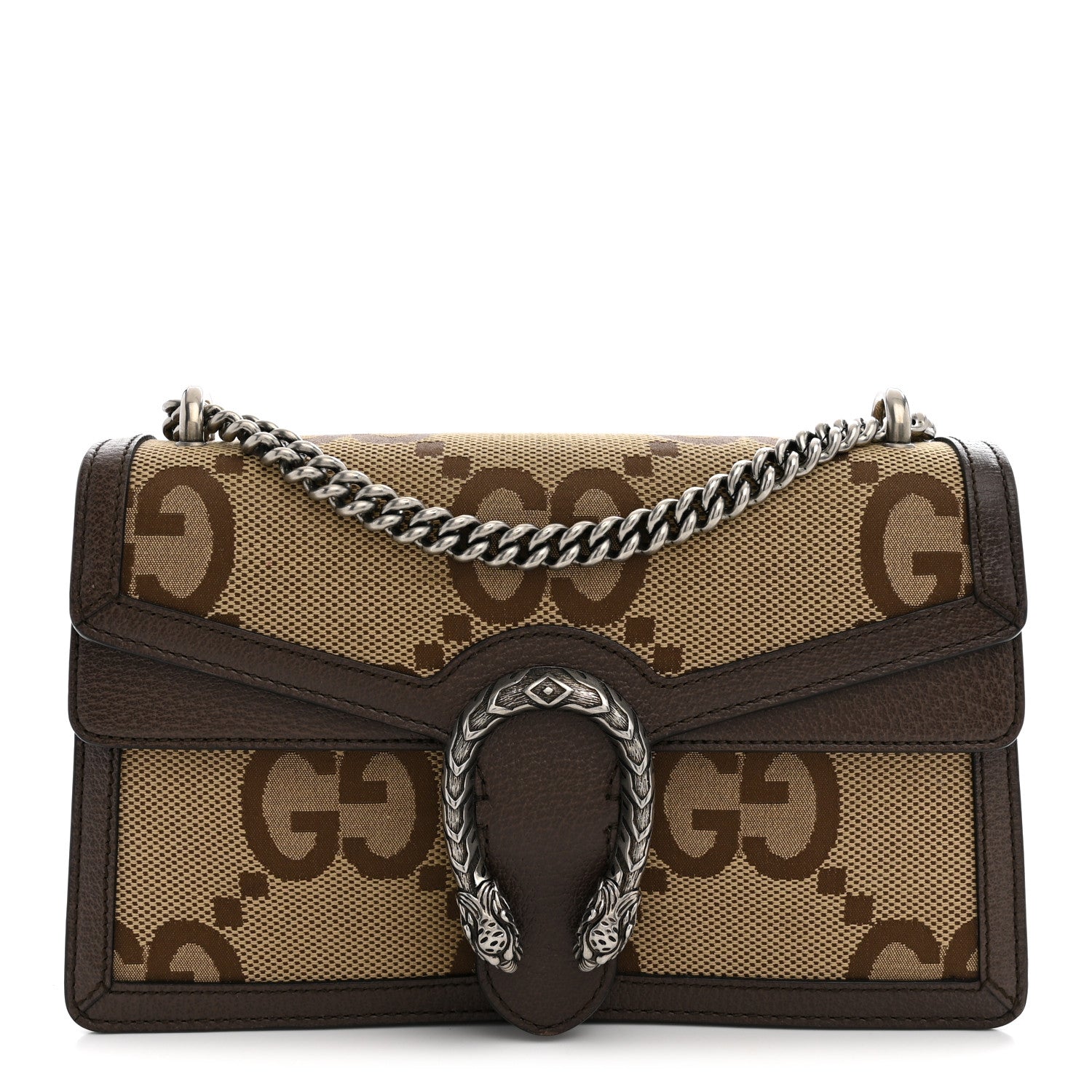Gucci Monogram Jumbo GG Textured Dollar Calfskin Small Dionysus Shoulder Bag Camel Ebony New Acero 1 of 11