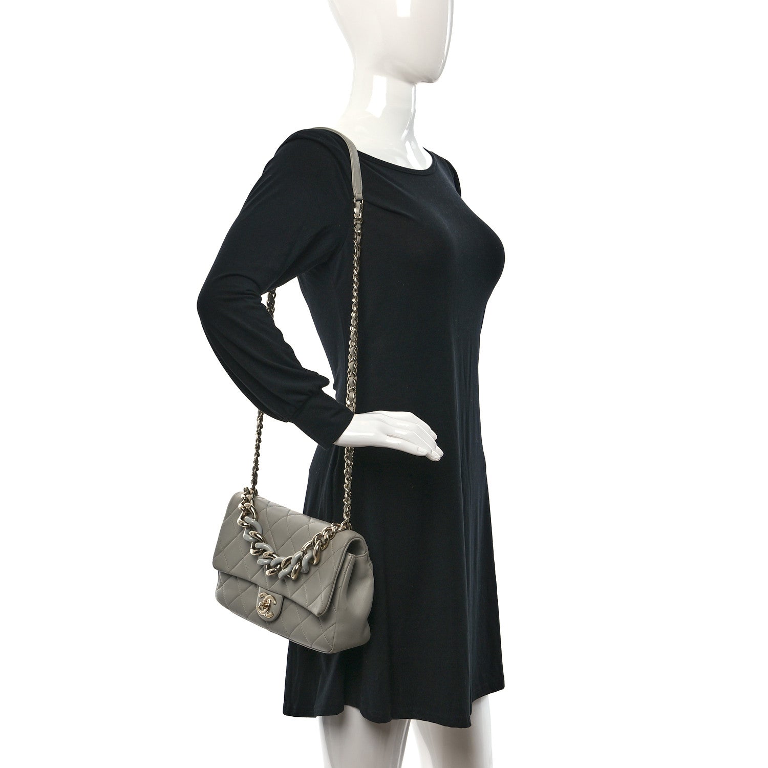 Chanel Lambskin Quilted Resin Bi-Color Chain Flap Bag Grey 2 of 11