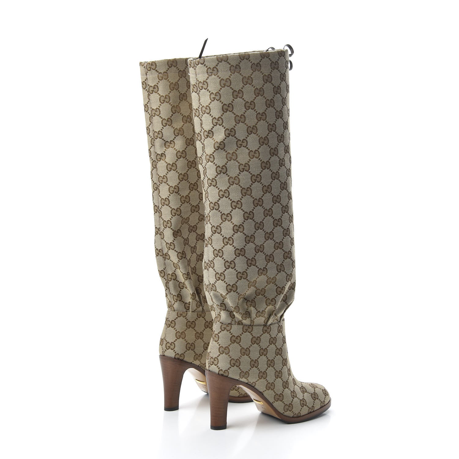 Gucci Monogram Malaga Kid Lisa Mid Heel Boots 35.5 Beige Ebony 4 of 8