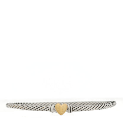 David Yurman Sterling Silver 18K Yellow Gold 3mm Cable Collectibles Heart Bracelet 1 of 3
