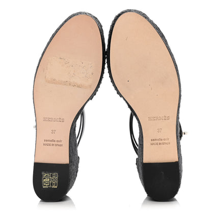 Hermes Calfskin Tipoli Espadrille Wedges 37 Black 7 of 14
