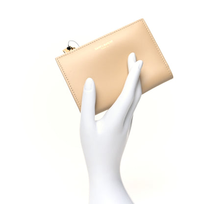 Saint Laurent Calfskin Monogram Bi-Fold Zipped Wallet Nude Powder 2 of 9