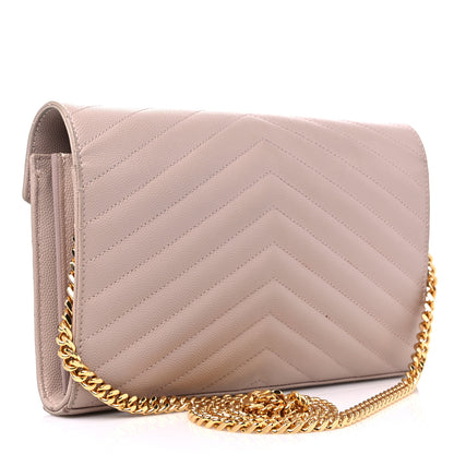 Saint Laurent Grain De Poudre Matelasse Chevron Monogram Chain Wallet Marble Pink 3 of 14