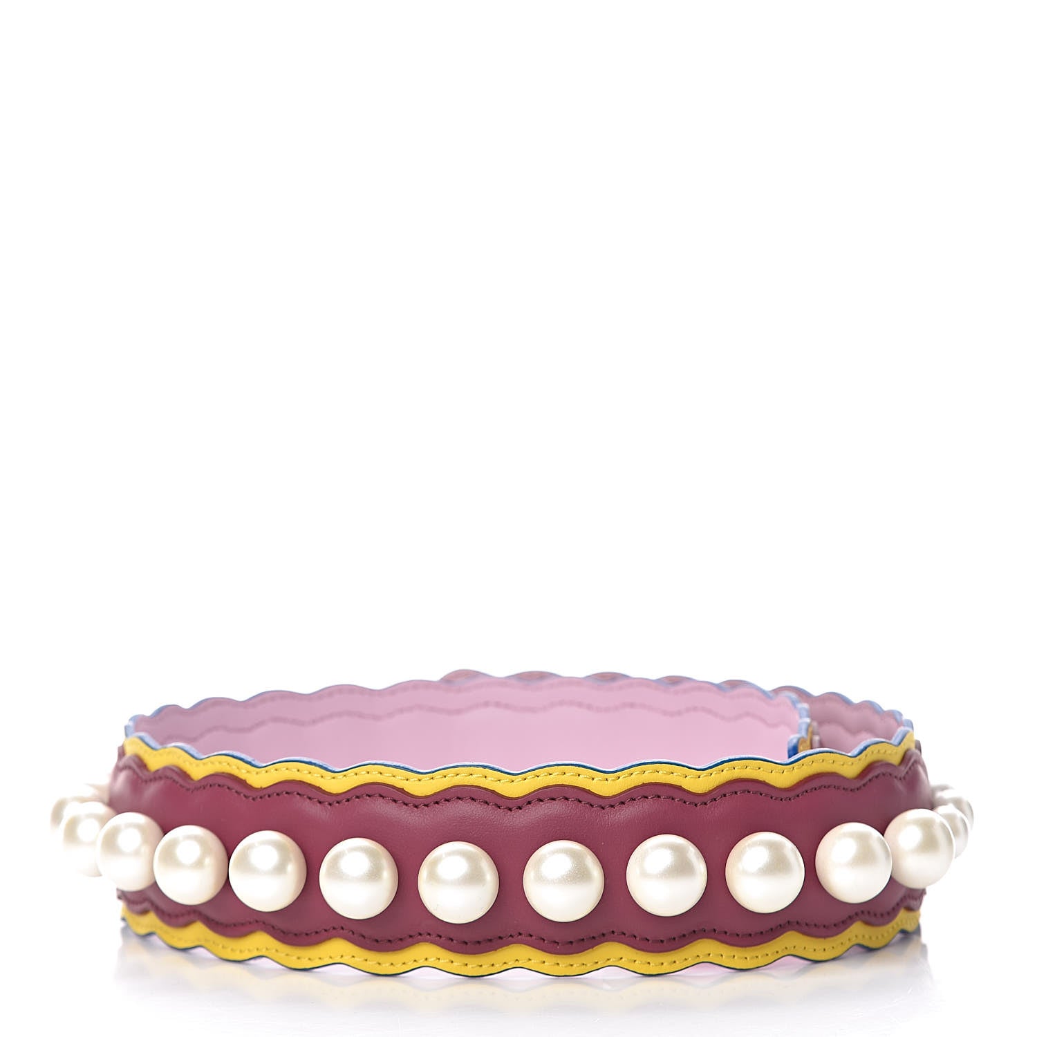 Fendi Vitello Century Pearl Tri-Color Scalloped Studded Strap You Black Cherry Limone Lavanda 2 of 5