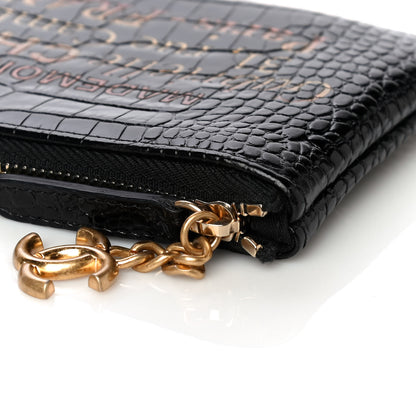 Chanel Calfskin Crocodile Embossed Cocodile Cosmetic Case Black Gold 12 of 13