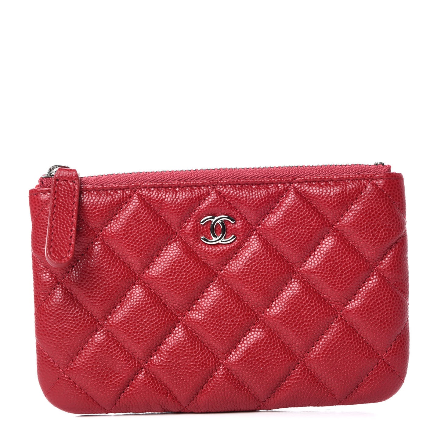 Caviar Quilted Small Cosmetic Case Dark Red
