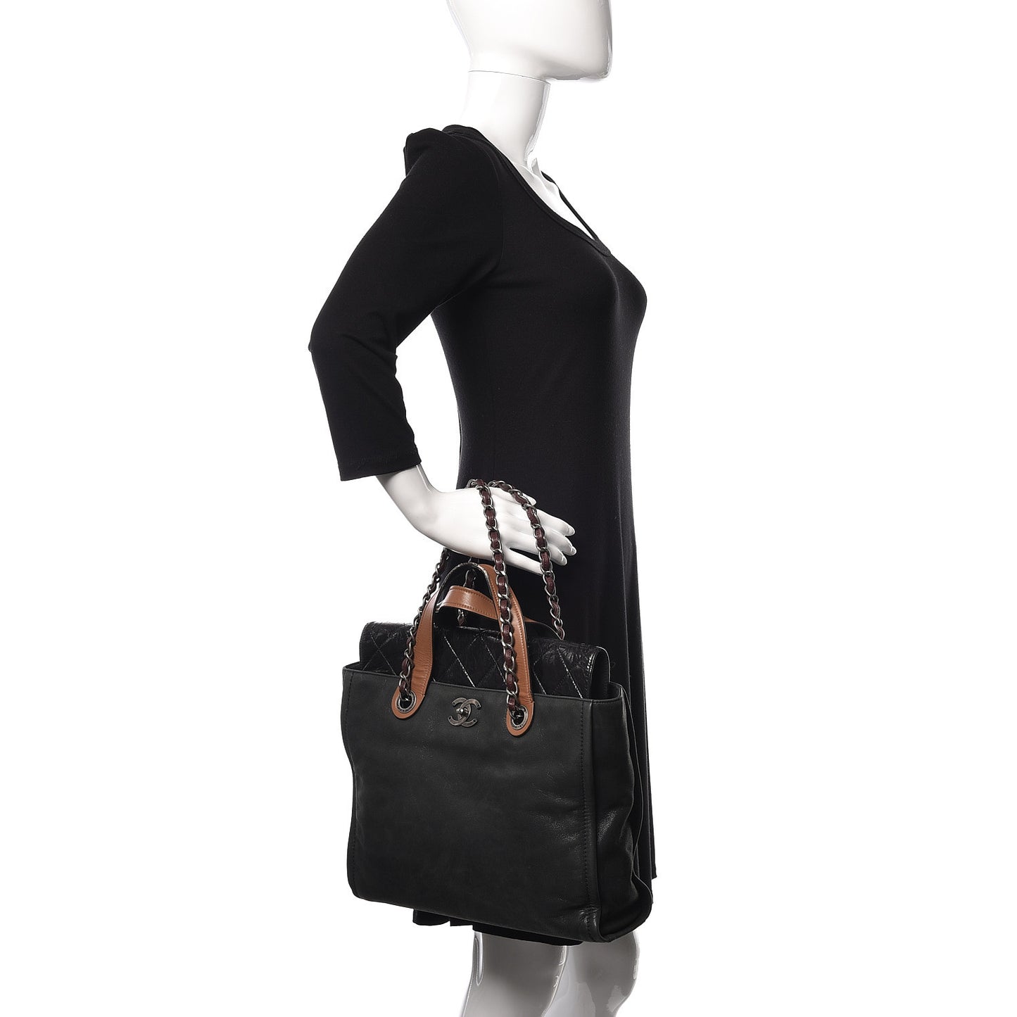 Iridescent Glazed Calfskin In The Mix Tote Black