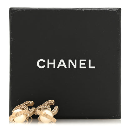 Chanel Crystal Pearl CC Lace Camellia Earrings Gold 5 of 5