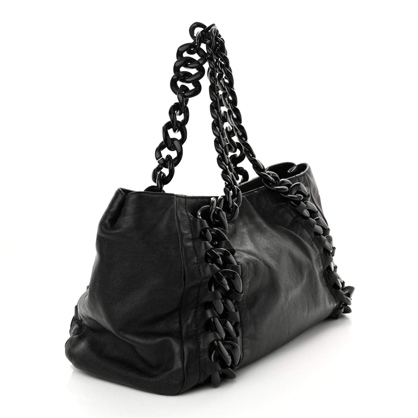Calfskin Modern Chain Rhodoid East West Tote Black