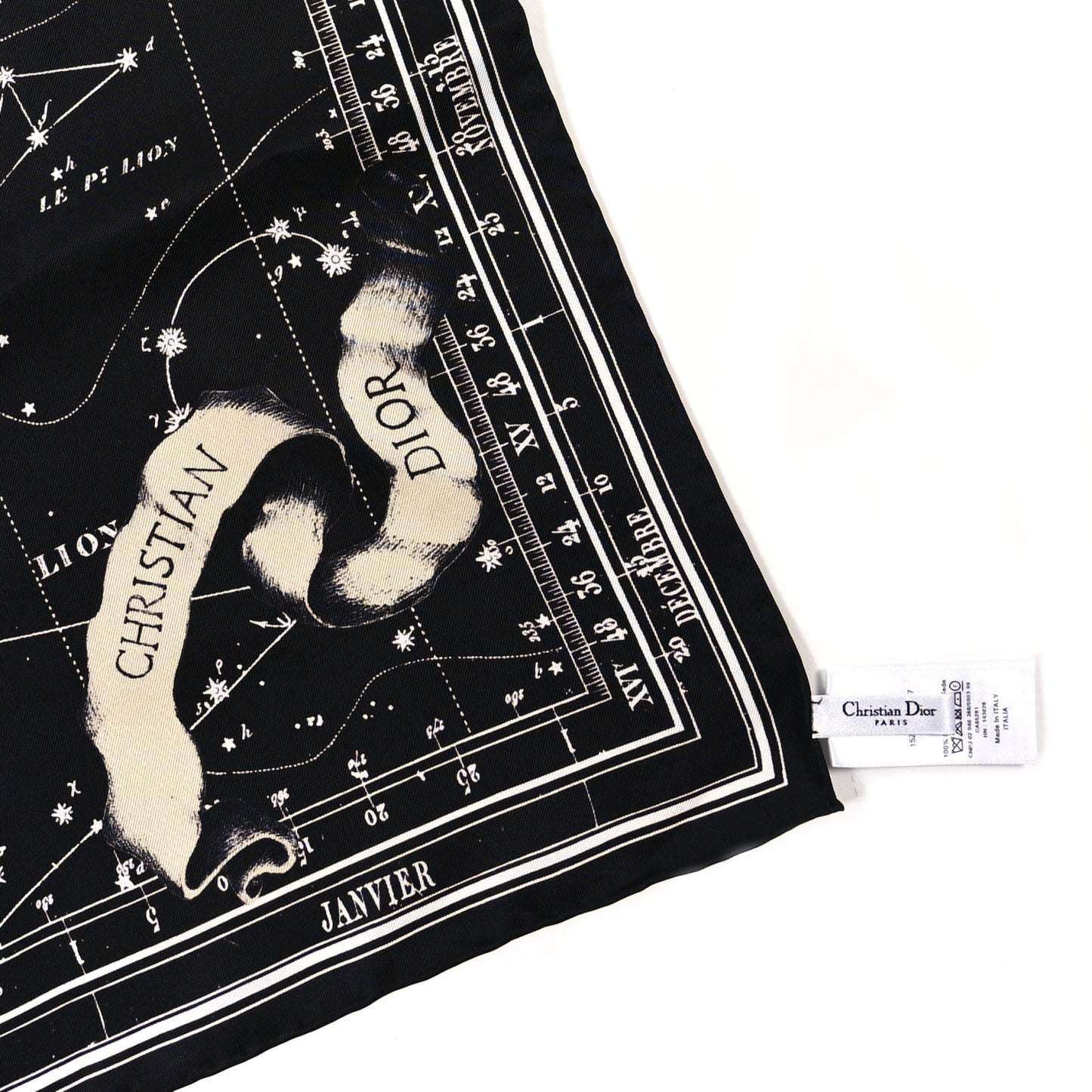 Silk Zodiac Print Square Scarf 90 Black Multicolor