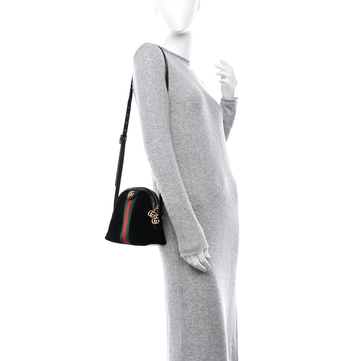 Suede Patent Web GG Small Ophidia Dome Shoulder Bag Black