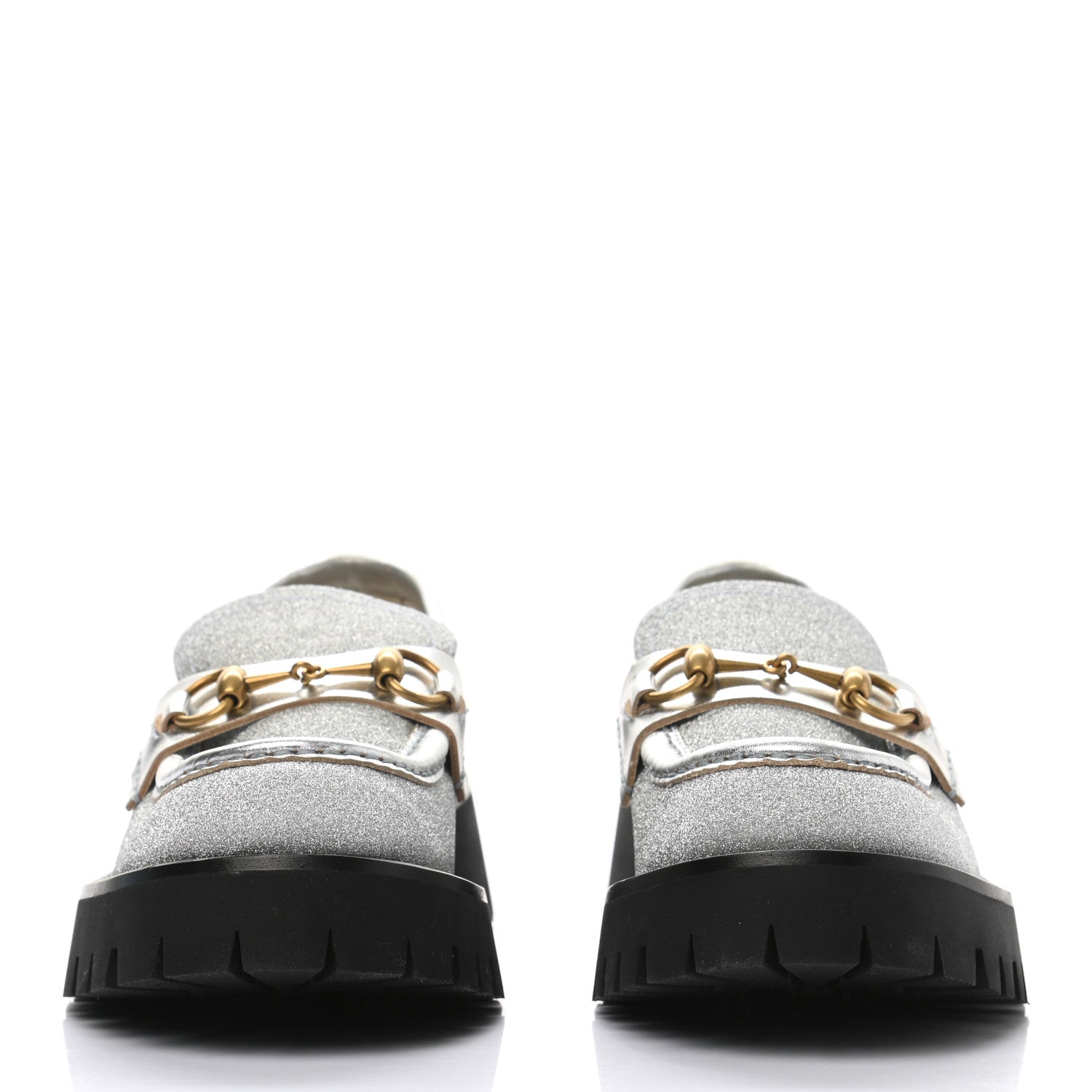 Gucci Mini Diamond Storm Silk Calfskin Womens Harald Horsebit 25mm Platform Loafers 38 Silver 2 of 12
