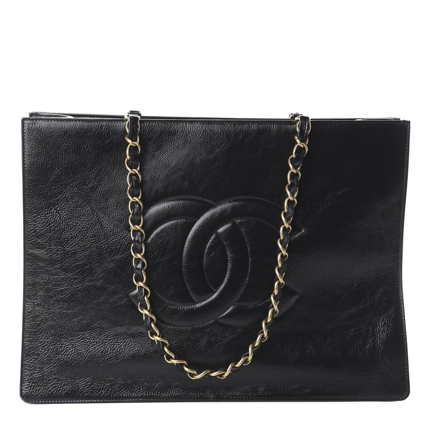 Shiny Aged Calfskin Shopping Bag Black