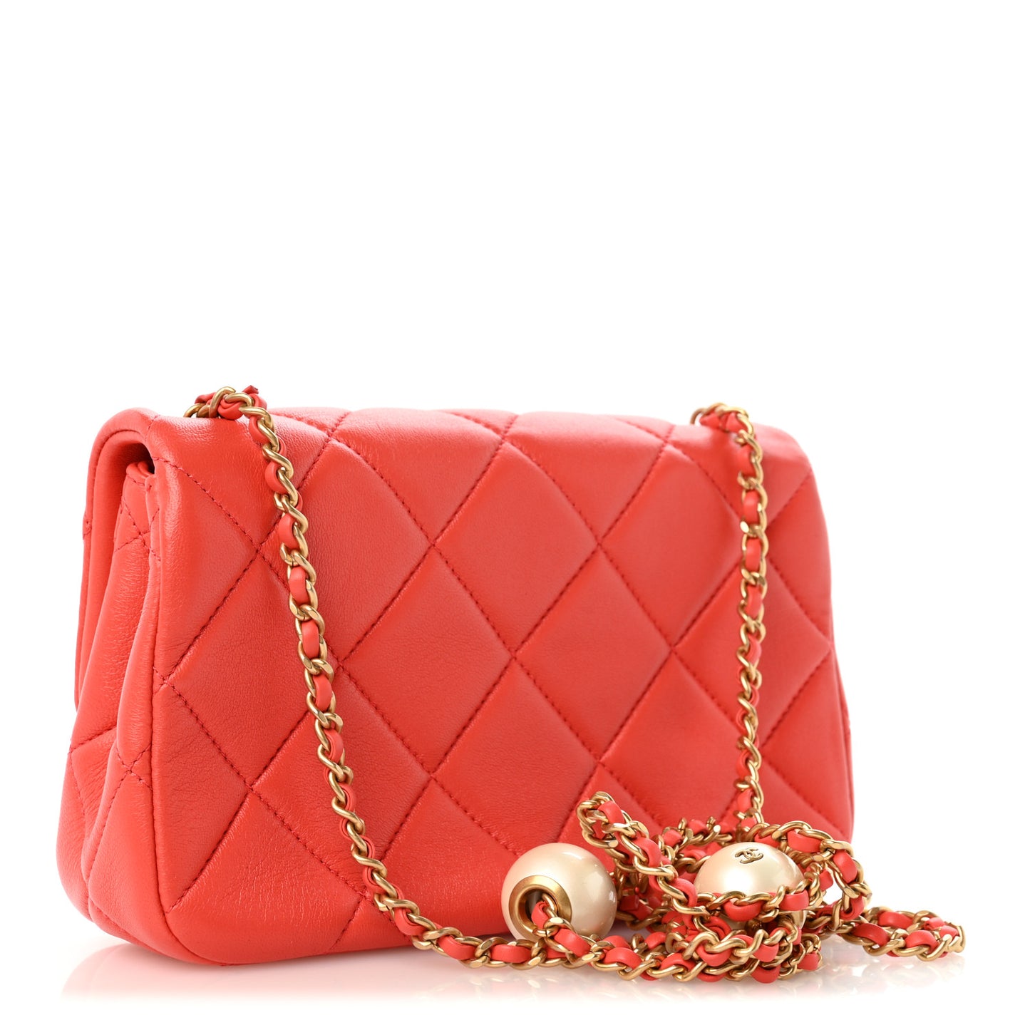 Lambskin Quilted Pearl Small Flap Dark Orange